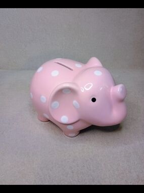 Child to Cherish Ceramic Elephant Piggy Bank Pink Polka Dots